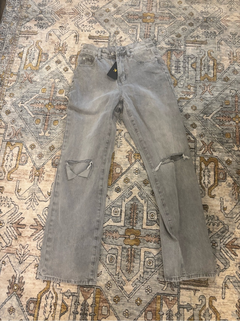NV Felix Size XS Distressed Straight Leg Jeans Light Grey New